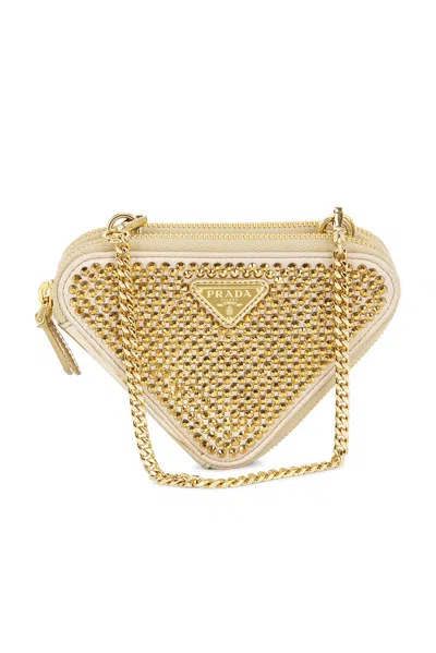 Pre-owned Prada Crystal Embellished Triangle Shoulder Bag In Gold