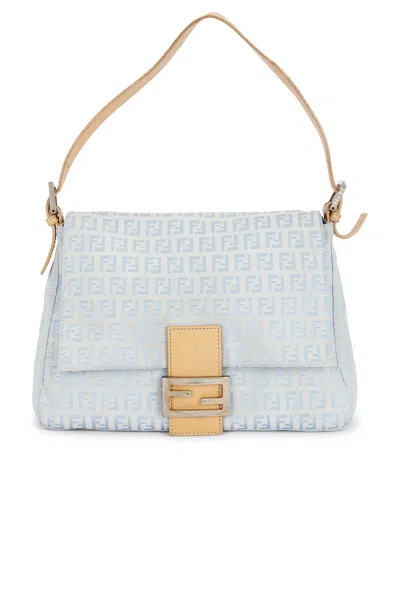 Pre-owned Fendi Zucchino Mama Baguette Shoulder Bag In Blue
