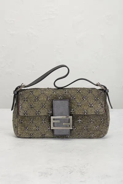 Pre-owned Fendi Beaded Baguette Shoulder Bag In Silver