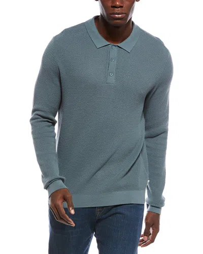 Onia Textured Knit Long Sleeve Polo Shirt In Blue