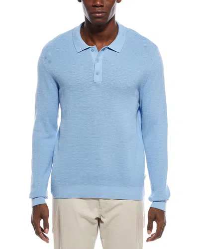 Onia Textured Knit Long Sleeve Polo Shirt In Blue