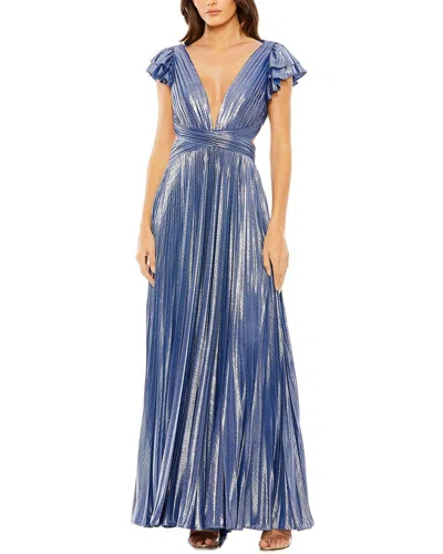 Mac Duggal Structured Ball Gown With Square Neck And Cap Sleeves In Blue