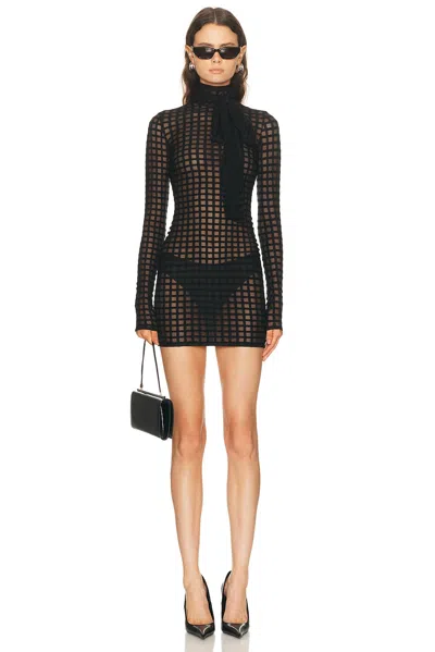 Laquan Smith Cross Grain Bow Neck Dress In Black