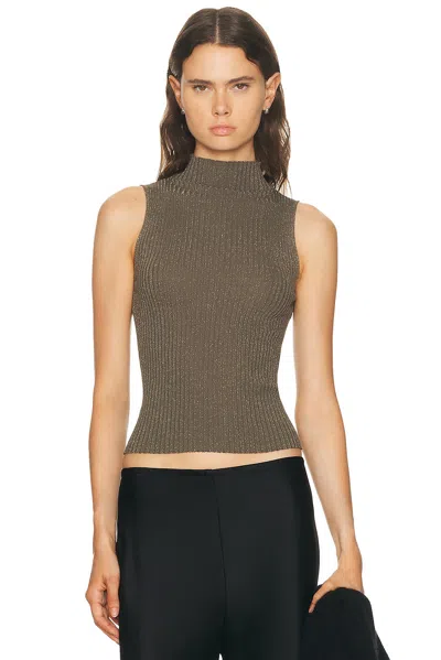 Leset Blake Ribbed Sleeveless Turtleneck Top In Green