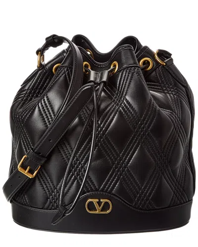 Valentino Vlogo Quilted Leather Bucket Bag In Black