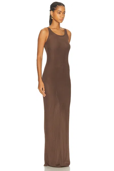 Saint Laurent Sleeveless Scoop Neck Ribbed Maxi Dress In Brown