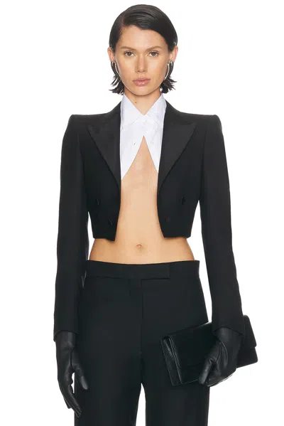 Tom Ford Double Breasted Cropped Tuxedo Jacket In Black