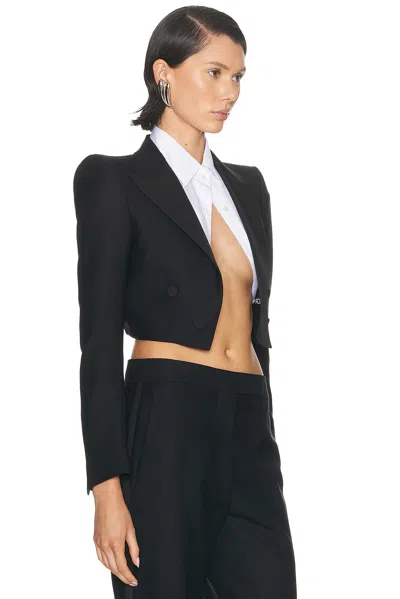 Tom Ford Double Breasted Cropped Tuxedo Jacket In Black