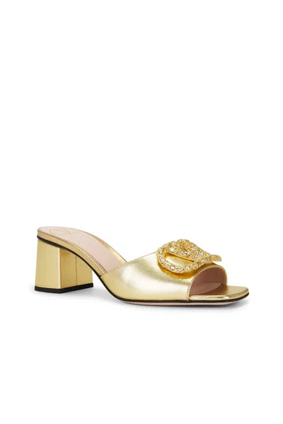 Valentino Leather Vlogo Mules 60 In Gold