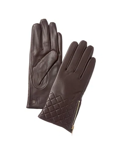 Bruno Magli Diamond Quilted Cashmere-lined Leather Gloves In Brown