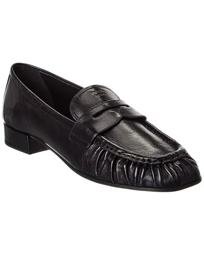 Prada Rounded Toe Loafers With Textured Detailing And Low Block Heel In Black