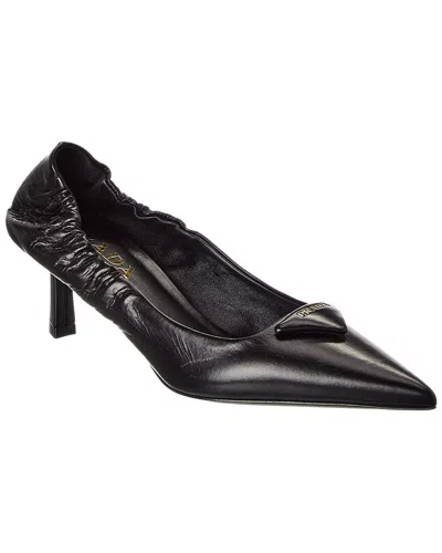 Prada Pointed Toe Kitten Heel Pumps With Ruched Detail In Black