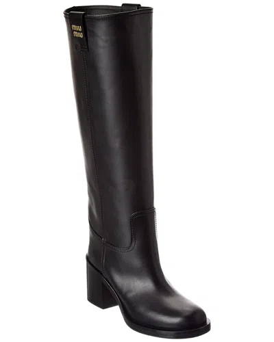 Miu Miu Leather Riding Boot In Black