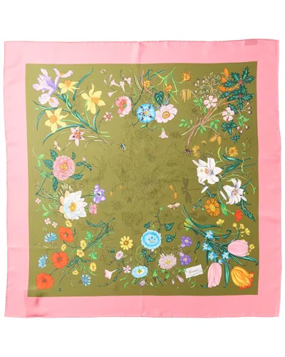 Gucci Flora Silk Scarf In Green