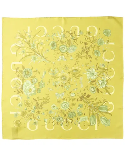 Gucci Flora Print Silk Scarf In Green