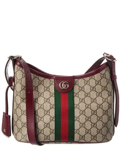 Gucci Ophidia Small Gg Supreme Canvas & Leather Shoulder Bag In Red