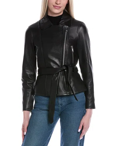 Reiss Febe Leather Jacket In Black