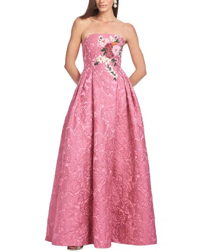 Sachin & Babi Belle Embroidered Floral Jacquard Gown In Pink