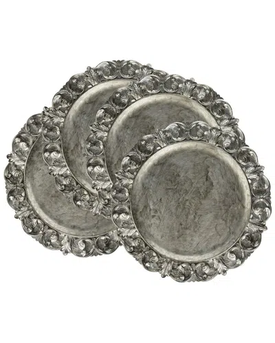 American Atelier Set Of 4 Embossed Charger Plates In Gray