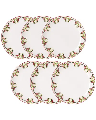 American Atelier Jay Import Bargello Set Of 6 Holiday Dinner Plates In White