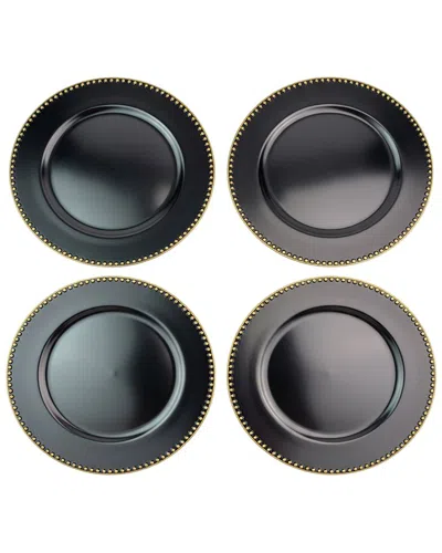 American Atelier Beaded Set Of 4 Charger Plates In Black