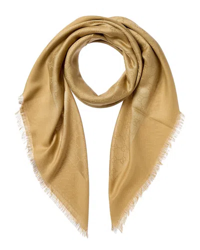 Gucci Gg Silk-blend Scarf In Brown
