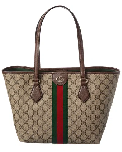 Gucci Ophidia Small Gg Supreme Canvas & Leather Tote In Brown