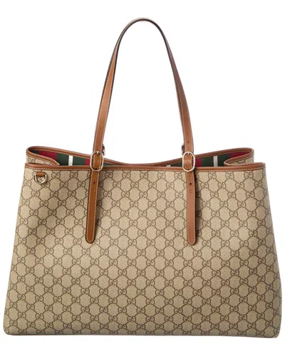 Gucci Gg Emblem Medium Gg Supreme Canvas & Leather Tote In Brown
