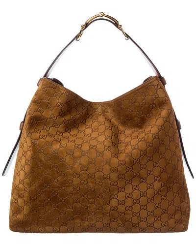 Gucci Beatrix Large Gg Suede & Leather Tote In Brown