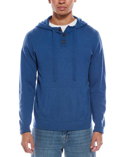 Scott & Scott London Brodie Cashmere Button Up Wool & Cashmere-blend Hoodie In Blue