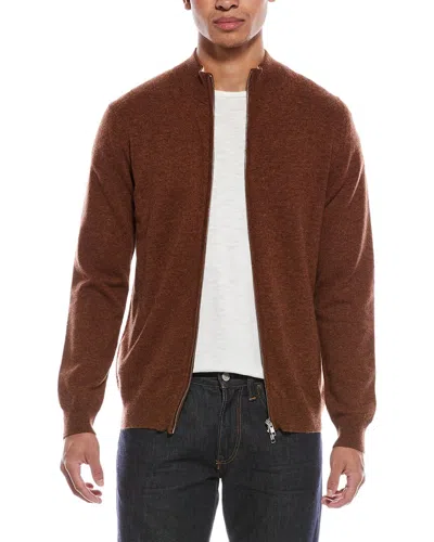 Scott & Scott London Brodie Cashmere Zip Up Wool & Cashmere-blend Funnel Neck Cardigan In Brown