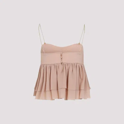 Chloé Sleeveless Silk Georgette Top With Ruffles In Neutral