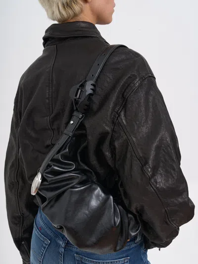 Diesel Grab-d S-small Scrunched Hobo Bag In Shiny Pu In Black