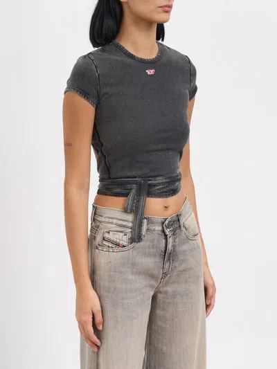 Diesel T-bunny Tail-r1 Wraparound Cropped T-shirt In Gray