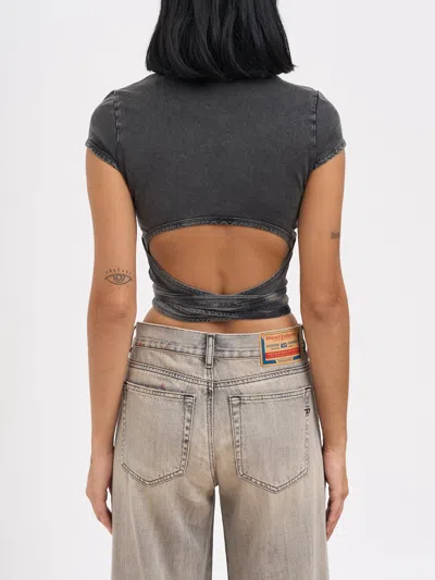 Diesel T-bunny Tail-r1 Wraparound Cropped T-shirt In Gray