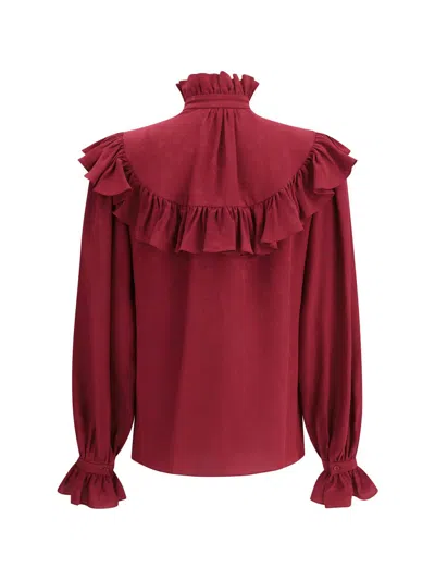 Saint Laurent Silk Blouse With Ruffles In Red