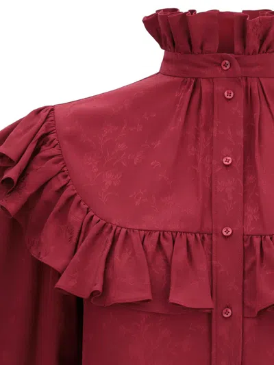 Saint Laurent Silk Blouse With Ruffles In Red