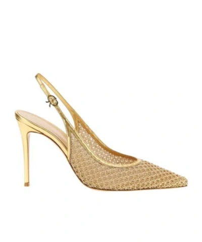 Gianvito Rossi Nikki Mesh Slingback Pumps Metallic Stiletto In Gold