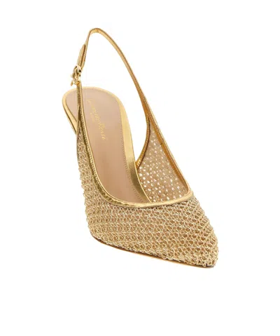 Gianvito Rossi Nikki Mesh Slingback Pumps Metallic Stiletto In Gold
