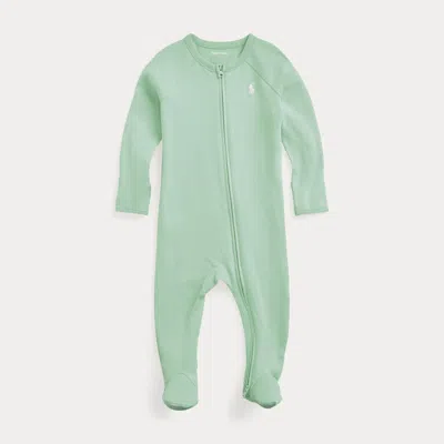 Ralph Lauren Cotton Interlock Footed Coverall In Green