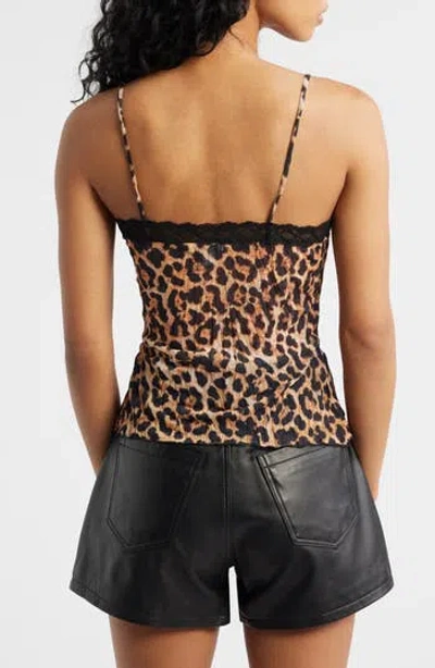 Topshop Animal Spot Lace Trim Camisole In Brown