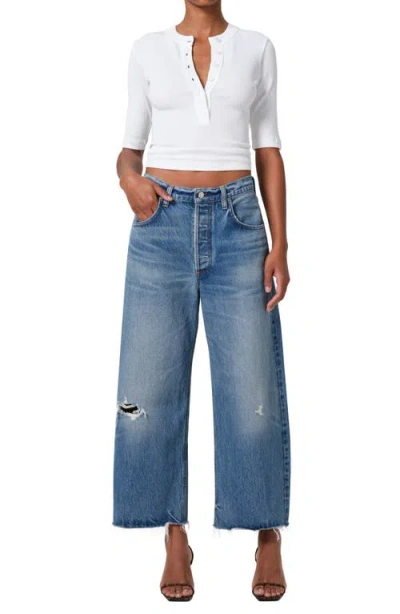 Citizen Of Humanity Citizens Of Humanity Ayla Raw Hem Crop Wide Leg Jeans In Blue