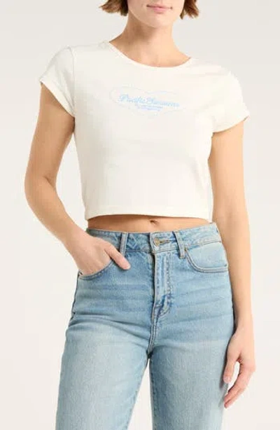 Pacsun Embroidered Heart Shimmer Crop T-shirt In White
