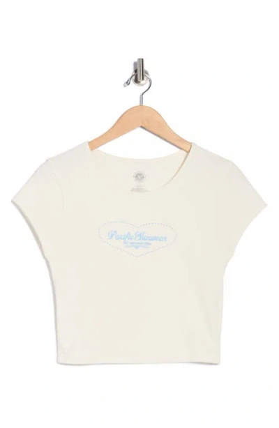 Pacsun Embroidered Heart Shimmer Crop T-shirt In White