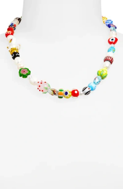 Eye Candy Los Angeles Milliefiori Bead & Faux Pearl Necklace