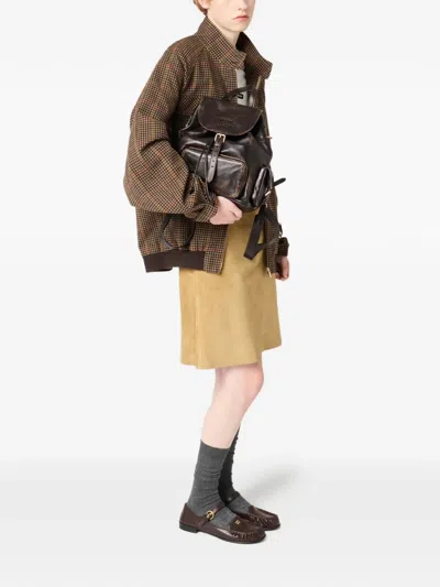 Miu Miu Leather Large Backpack In Brown