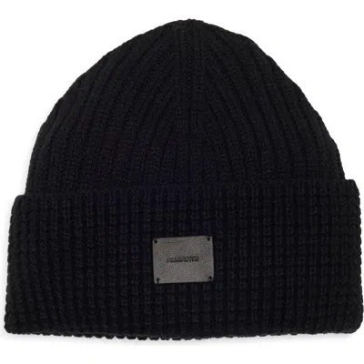 Allsaints Logo Patch Cuffed Beanie In Black