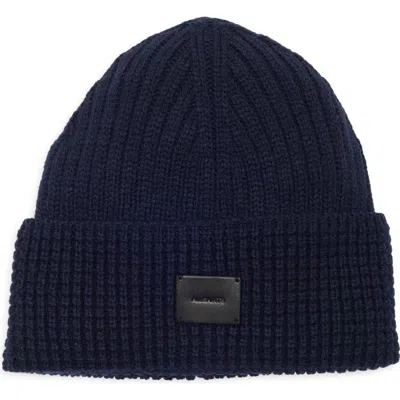 Allsaints Logo Patch Cuffed Beanie In Blue