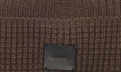Allsaints Logo Patch Cuffed Beanie In Brown