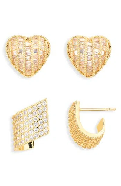 Cara Set Of 2 Pavé Crystal Stud Earrings In Gold